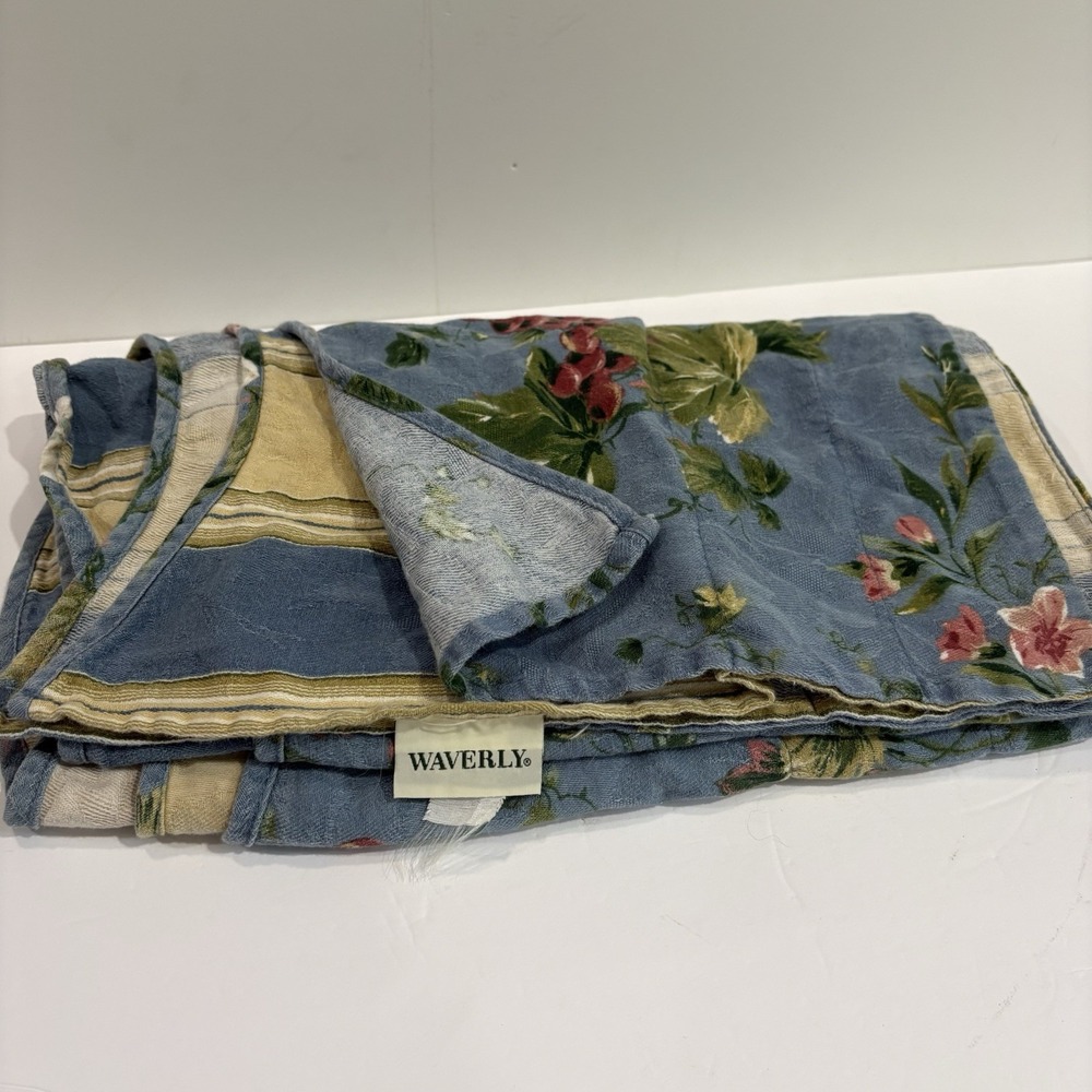 Waverly Double Layered Pocket Rod  Valance Blue Floral Stripes 74"